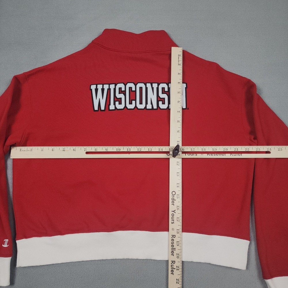 Wisconsin Badgers Sweatshirt Womens L Red Champion Superfan Crop Quarter Zip - Picture 10 of 16